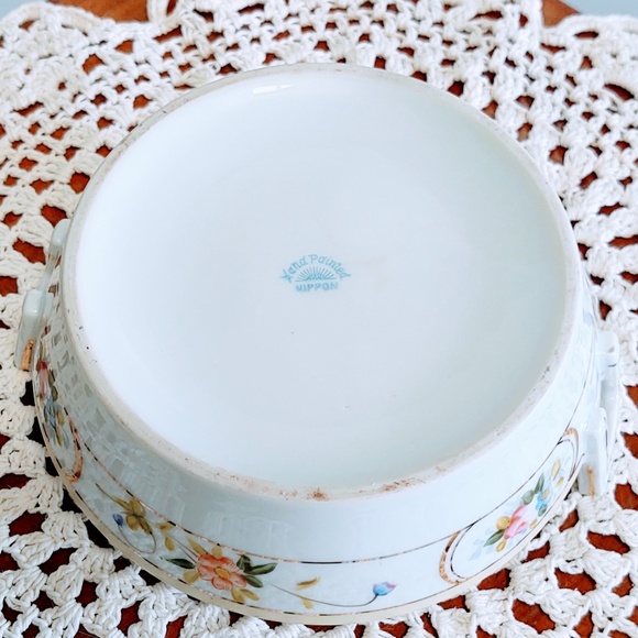 Vintage Hand Painted Nippon Trinket Butter Dish With Insert Floral W/Gold Trim - Picture 5 of 16